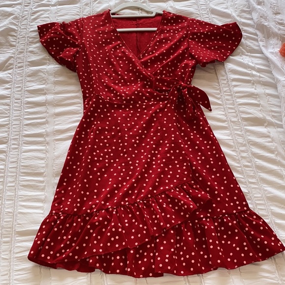 Red Polka Dot Wrap Dress Size small - Picture 2 of 8